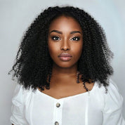 Drawstring Kinky Curly Half Wig Full Machine Made Natural Hairline 250% Density Blend With Natural Hair