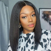 Seegethair Bleached Knots Kinky Straight Hair Bob Wig Pre-cut Hd Lace Wear Go Glueless Human Hair Wigs