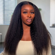 Seegethair Bleached Knots Kinky Straight Hair 10x6 Lace Front Wigs Wear Go Wig Glueless Wigs 250% Density