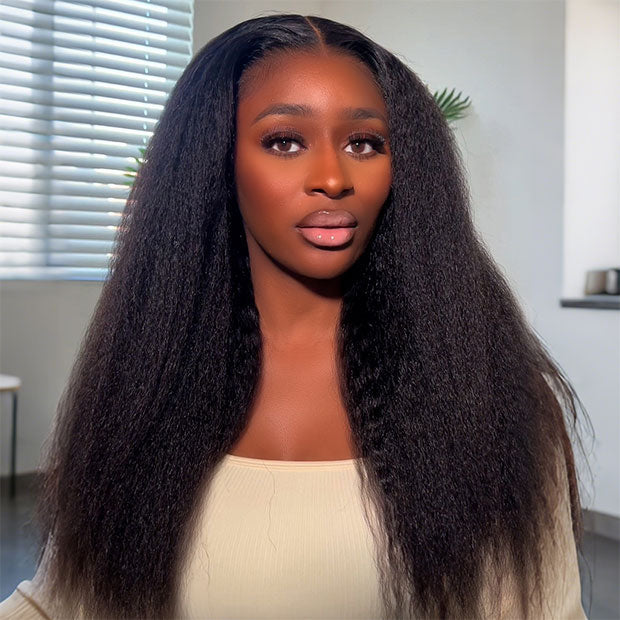 Seegethair Bleached Knots Kinky Straight Hair 10x6 Lace Front Wigs Wear Go Wig Glueless Wigs 250% Density