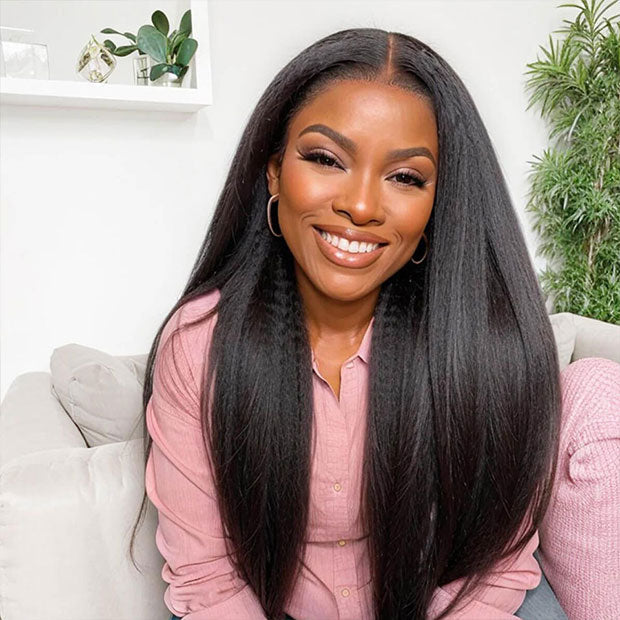 Seegethair Drawstring Glueless Wigs Kinky Straight Hair V Part Wigs 250% Density Human Hair Wigs For Black Women