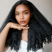 Seegethair Kinky Straight Burmese Curly Human Hair Half Wigs 250% Density With Drawstring Natural Blend Wigs