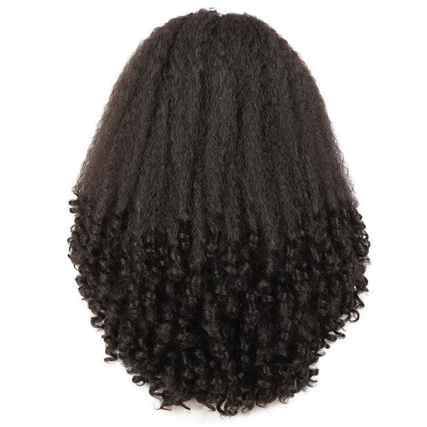 Seegethair Kinky Straight Burmese Curly Human Hair Half Wigs 250% Density With Drawstring Natural Blend Wigs