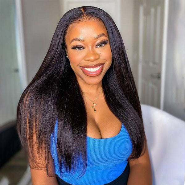 Seegethair Kinky Straight Hair Glueless Wigs 7x5 Wear Go Wigs Pre Cut HD Lace