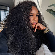 Drawstring Kinky Curly Half Wig Full Machine Made Natural Hairline 250% Density Blend With Natural Hair