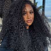 Drawstring Kinky Curly Half Wig Full Machine Made Natural Hairline 250% Density Blend With Natural Hair