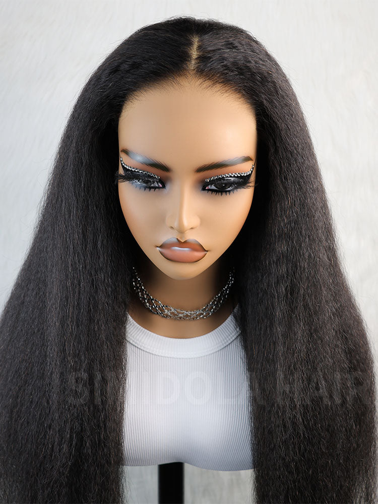 Simidola Pre-bleached 7x5 Pre-cut Pre-plucked Kinky Straight Wear Go Glueless Wig With Drawstring