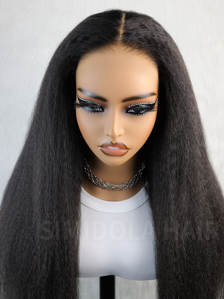 Simidola Pre-Bleached Knots Kinky Straight 13x4 13x6 HD Lace  Human Hair Wear Go Glueless Wig With Elastic Drawstring