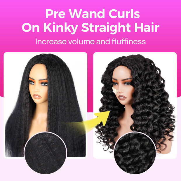 Pre Wand Curls Kinky Straight Wigs  250% Density 3 In 1 Half Wigs For Beginners Flip Over Human Hair Wig