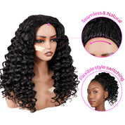 Pre Wand Curls Kinky Straight Wigs  250% Density 3 In 1 Half Wigs For Beginners Flip Over Human Hair Wig