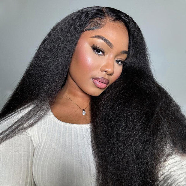 Seegethair Drawstring Glueless Wigs Kinky Straight Hair V Part Wigs 250% Density Human Hair Wigs For Black Women