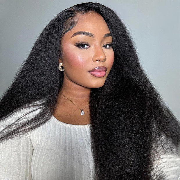 Seegethair Drawstring Glueless Wigs Kinky Straight Hair V Part Wigs 250% Density Human Hair Wigs For Black Women