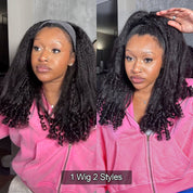 VSHOW Pre Styled Kinky Straight Burmese Curly V Part Human Hair Wigs 250% Density Natural Blend Curly Hair Wigs With Spiral Curls