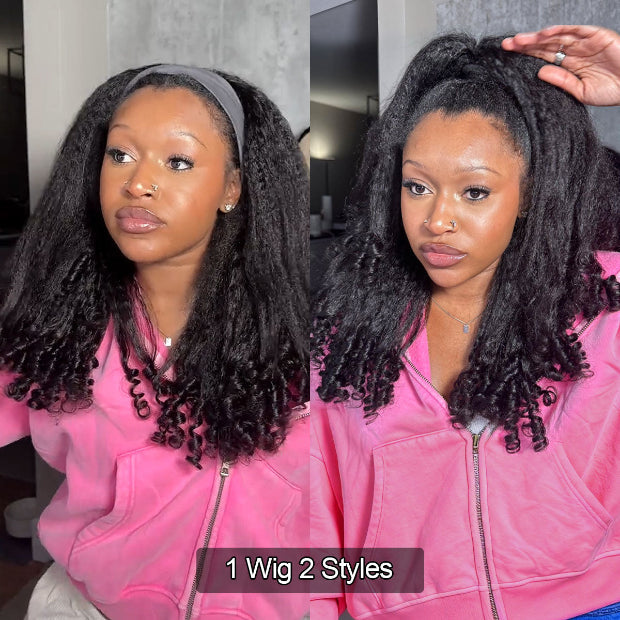 VSHOW Pre Styled Kinky Straight Burmese Curly V Part Human Hair Wigs 250% Density Natural Blend Curly Hair Wigs With Spiral Curls