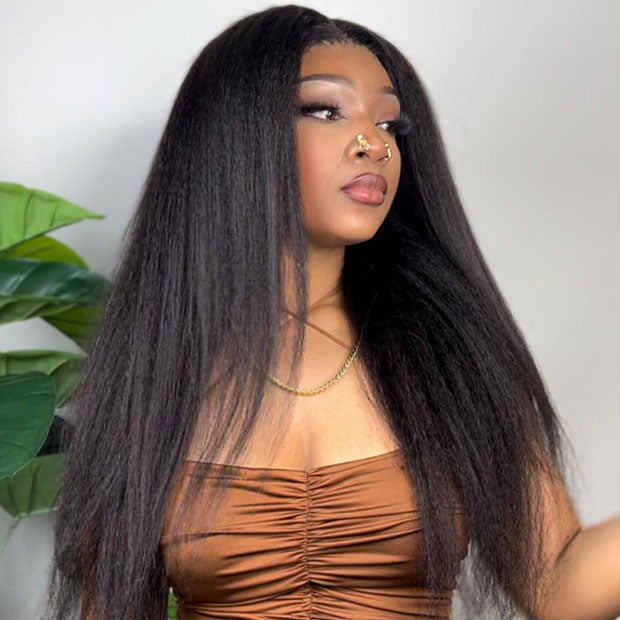Seegethair Kinky Straight Pre Cut Lace Front Wigs 13x4 13x6 Guleless Human Hair Wigs With Drawstring