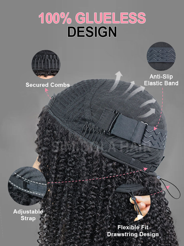 Buy 1 Get 1 Free | Glueless Afro Curly 3 In 1 Half Wig & Free 12 Inch Wear & Go Glueless Highlight Color 7x5 Kinky Curly Hair Wig