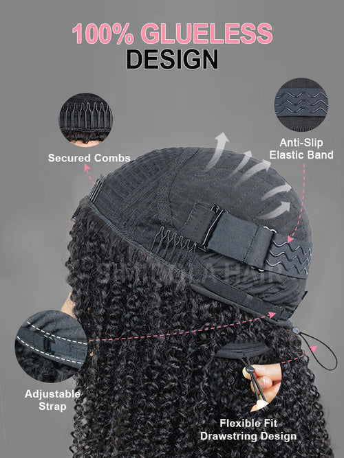 @melanin.monroeee1 Same 20inch Glueless Kinky Curly 3 In 1 Half Wig Drawstring Band Wear Go Wig Invisible Hairline