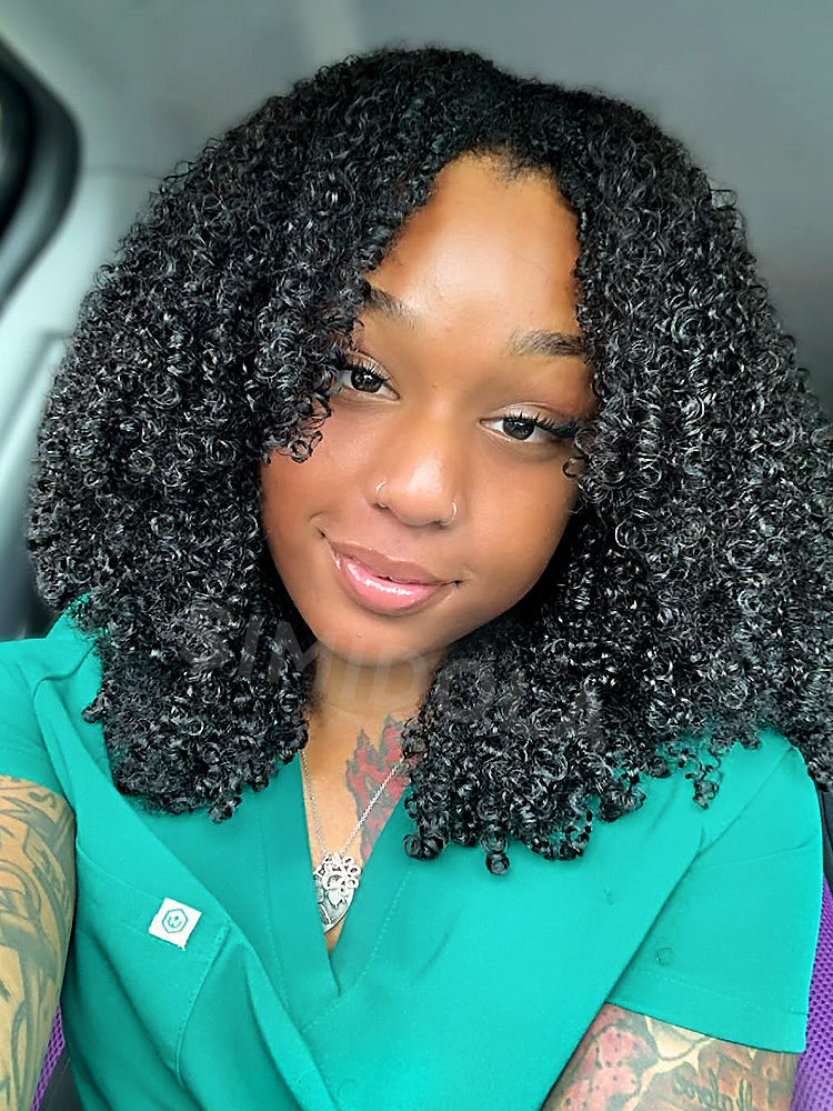 Simidola Glueless Afro Curly 3 In 1 Half Wig Drawstring Band Wear Go Wig Invisible Hairline