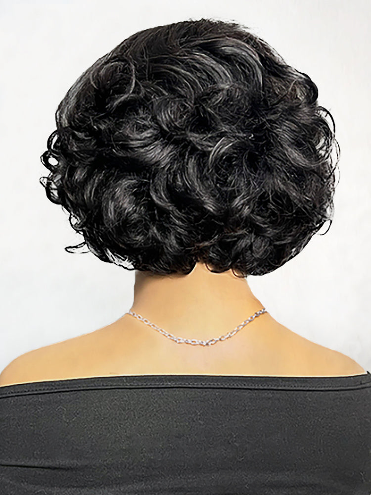 Layered Fluffy Blowout Style Bob Wear Go Glueless 4x6 Lace Closure Wig Yaki Straight HD Lace/ Brown Color Transparent Wig