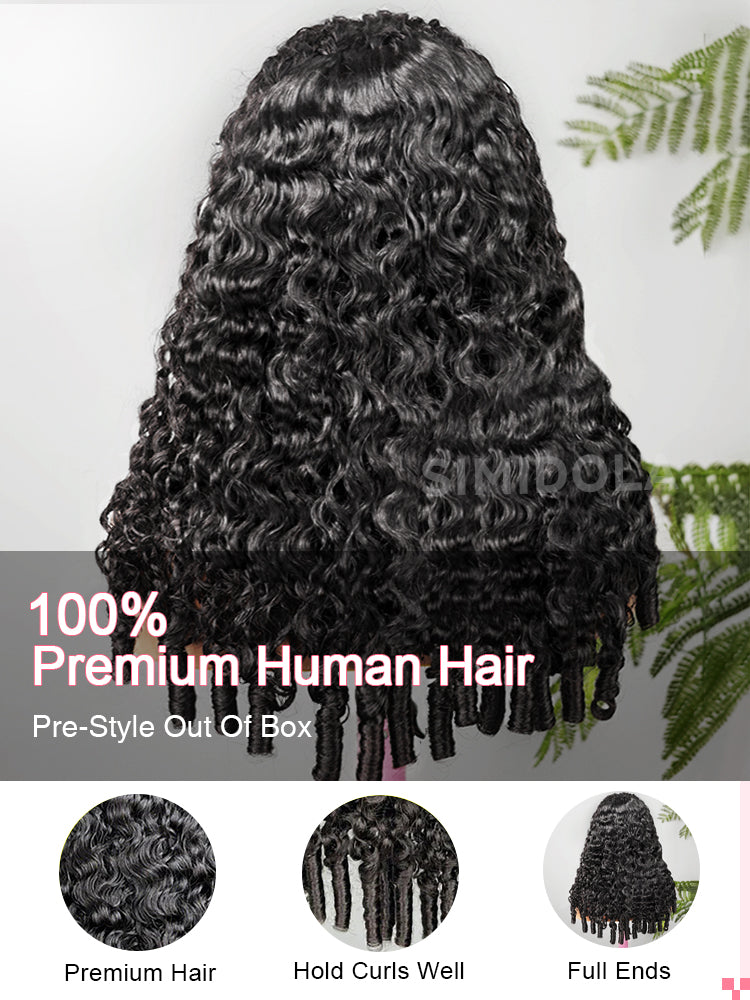 Simidola Raw Burmese Curly Human Hair Wear Go Wig With Elastic Drawstring Seamless Flip Over Wig for Beginners