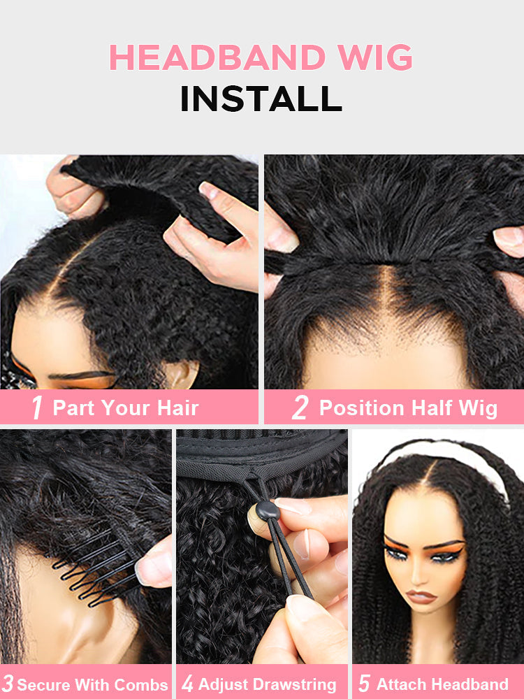 Simidola Glueless Afro Curly 3 In 1 Half Wig Drawstring Band Wear Go Wig Invisible Hairline