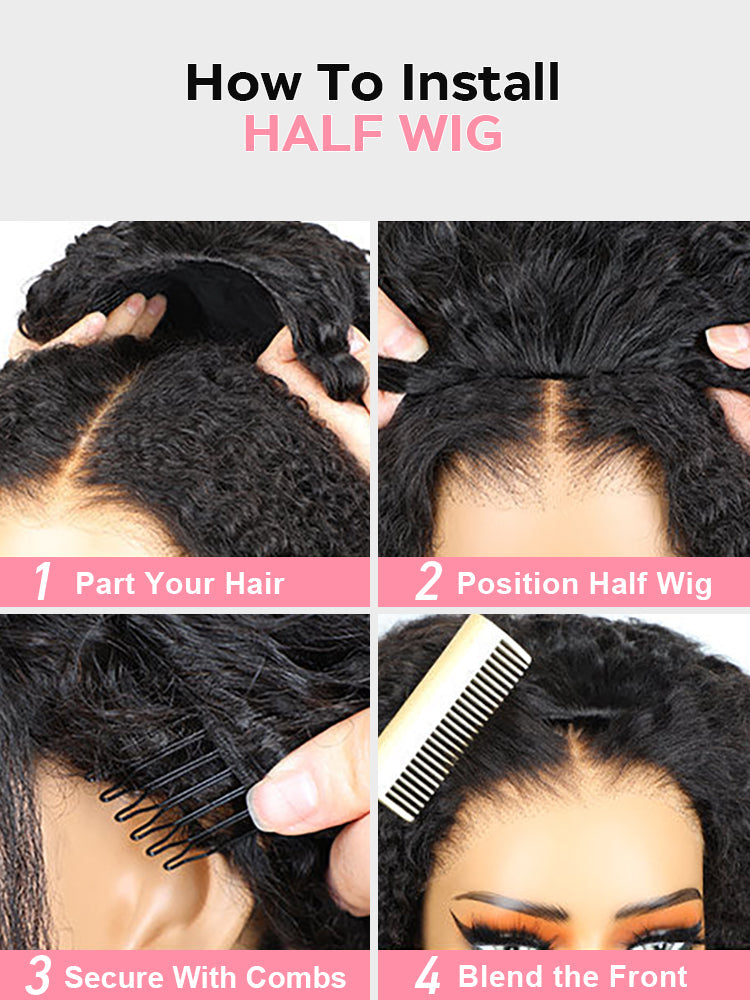 Simidola Glueless 3 In 1 Half Wig Highlight Brown Water Wave Half Wig Draw-strings Flip Over Wig