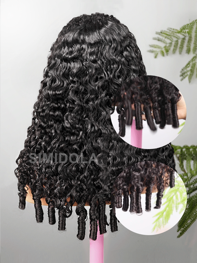 Simidola Raw Burmese Curly Human Hair Wear Go Wig With Elastic Drawstring Seamless Flip Over Wig for Beginners