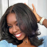 Layered Cut Yaki Straight Hair 9x6 T Part Lace Glueless Human Hair Wigs With Drawstring