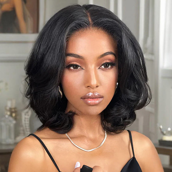 Vshow 14 Inches Layered Cut Yaki Straight Bob Wigs 10x6 Pre-Cut Lace Wear Go Glueless Wigs 250% Density