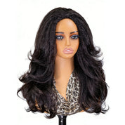 Layered Cut Blow Out Kinky Straight Human Hair Half Wigs With Drawstring Pre Styled Yaki Hair Wigs
