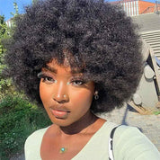 Seegethair 70s Bouncy Curly Wigs Afro Curly Wig With Bangs Short Bobcut Fluffy Human Hair Wigs Natural Blend