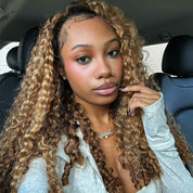 Seegethair 250% Ombre Highlights 3 In 1 Half Wigs Burmese Curly Glueless Human Hair Wigs WIth Drawstring