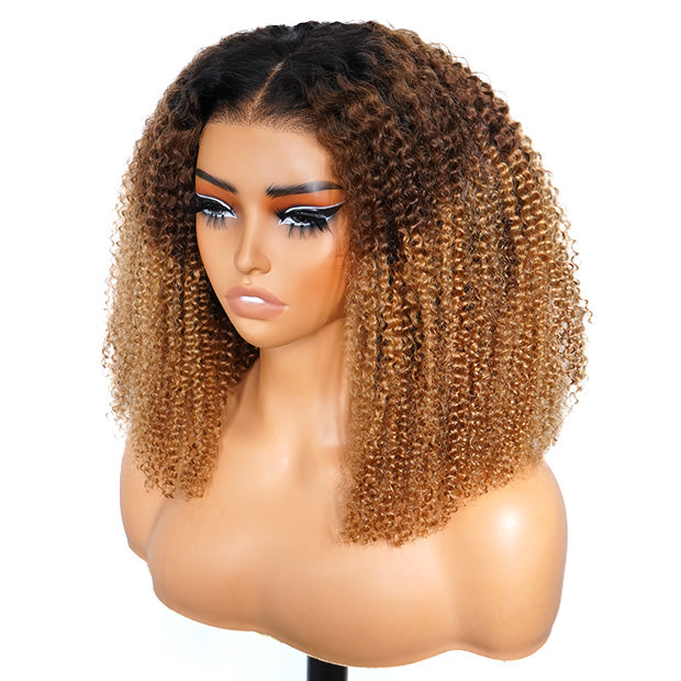 Seegethair Ombre Color Kinky Curly Wear Go Wigs 7x5 HD Lace Wigs 1b/4/27 3 Tone Color Wigs