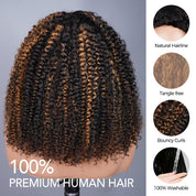 Seegethair  3 In 1 Drawstring Half Wigs Kinky Curly Highlight Color Human Hair Wigs Flip Over Wig