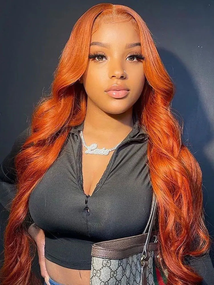 Simidola Pumpkin Orange Body Wave Lace Front Wig