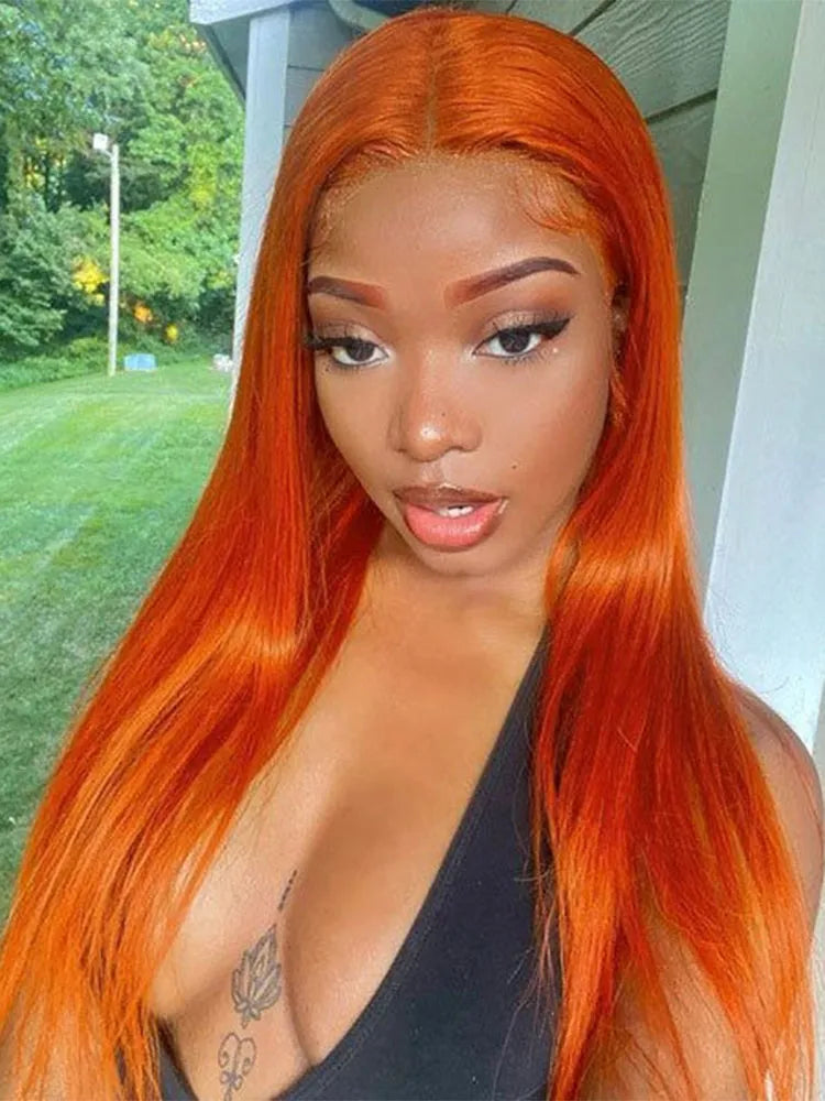 Simidola Pumpkin Orange Straight Hair Lace Front Wig