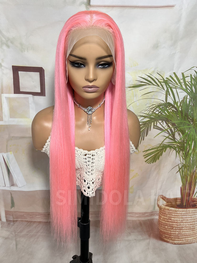 Simidola Light Pink Straight Hair Natural Pre-Plucked Lace Wig