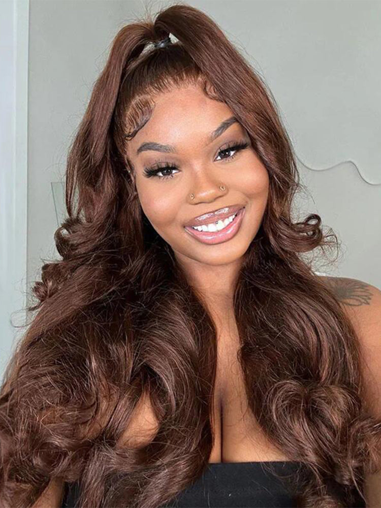 Face-Framing Layered Cut Chocolate Brown #4 Body Wave Wear Go Wig 7x5 Lace Closure 180% Glueless Color Wig