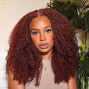 Seegethair Reddish Brown Kinky Curly Hair Glueless Wear Go Wigs Pre-cut Lace 4x6 Wig