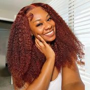 Seegethair Reddish Brown Kinky Curly Hair Glueless Wear Go Wigs Pre-cut Lace 4x6 Wig