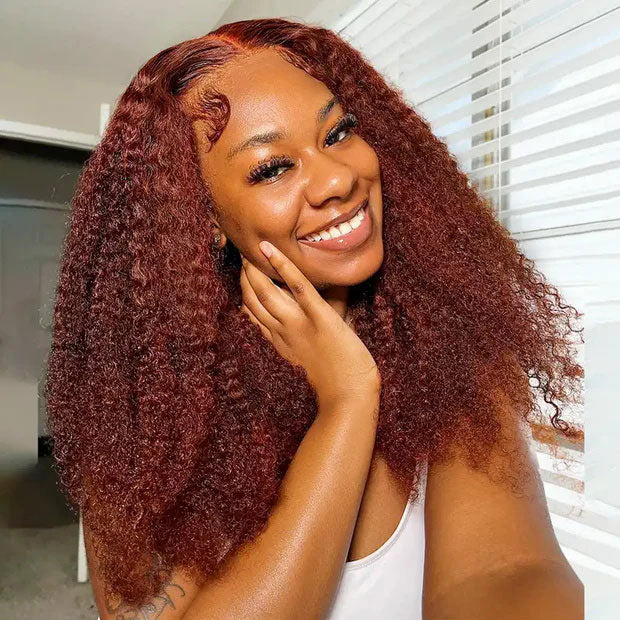 Seegethair Reddish Brown Kinky Curly Hair Glueless Wear Go Wigs Pre-cut Lace 4x6 Wig