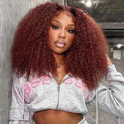 Seegethair Reddish Brown Kinky Curly Hair Glueless Wear Go Wigs Pre-cut Lace 4x6 Wig