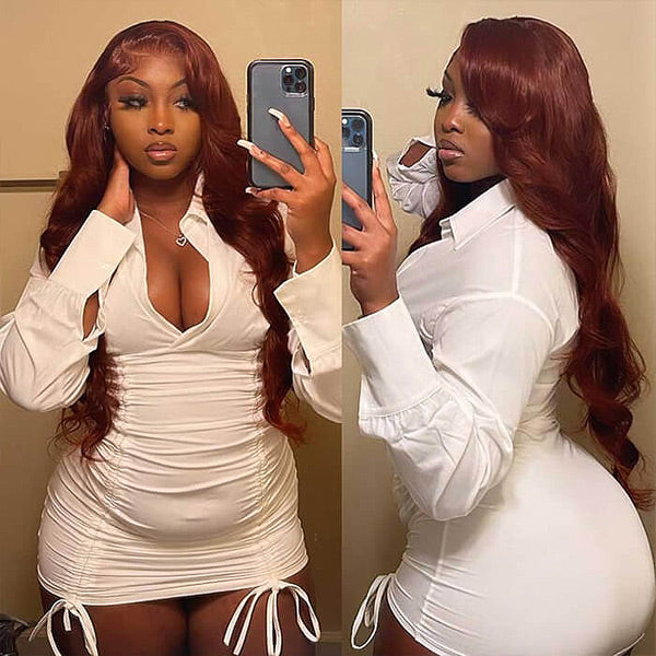 Reddish Brown Body Wave Wear Go Glueless Wigs Pre-cut 4x6 Lace Wig