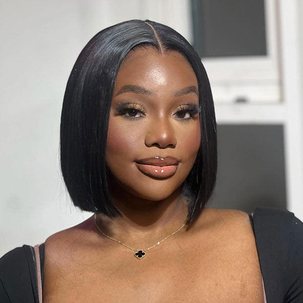 Seegethair Short Bob Straight Human Hair Wear Go Wigs With Bleached Knots Pre Cut 10x6 Lace Wigs For Women
