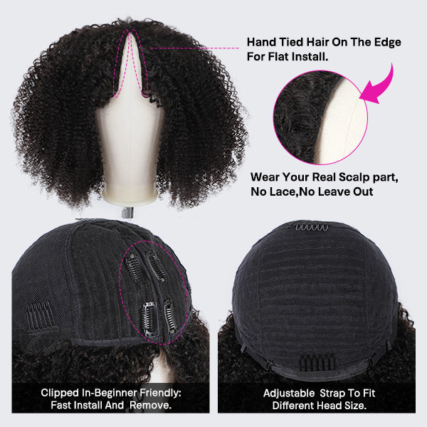 Seegethair 250% Density Glueless Wear Go V Part Wig Human Hair Kinky Curly Hair Wig Beginner Friendly