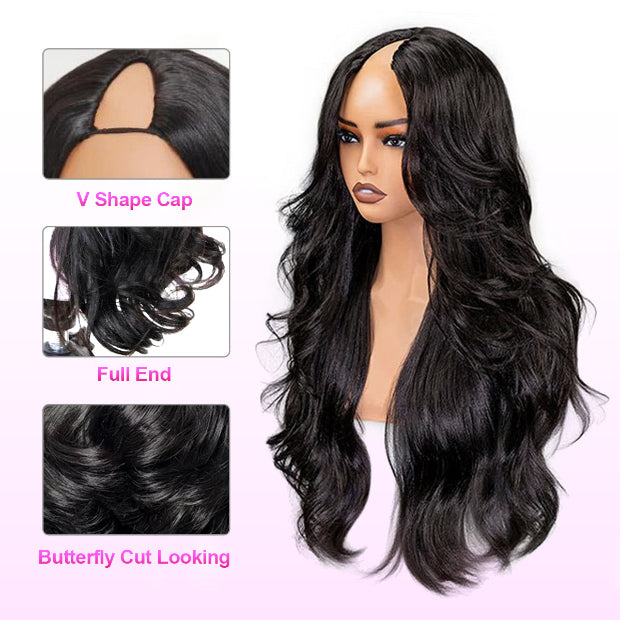 Bogo Deal Seegethair Butterfly Cut V Part Human Hair Wigs With Drawstring Layered Cut Yaki Body Hair Wigs