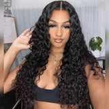 Seegethair Glueless Wigs V Part Wigs 250% Density Water Wave Wigs Thin Part Human Hair Wig With Drawstring