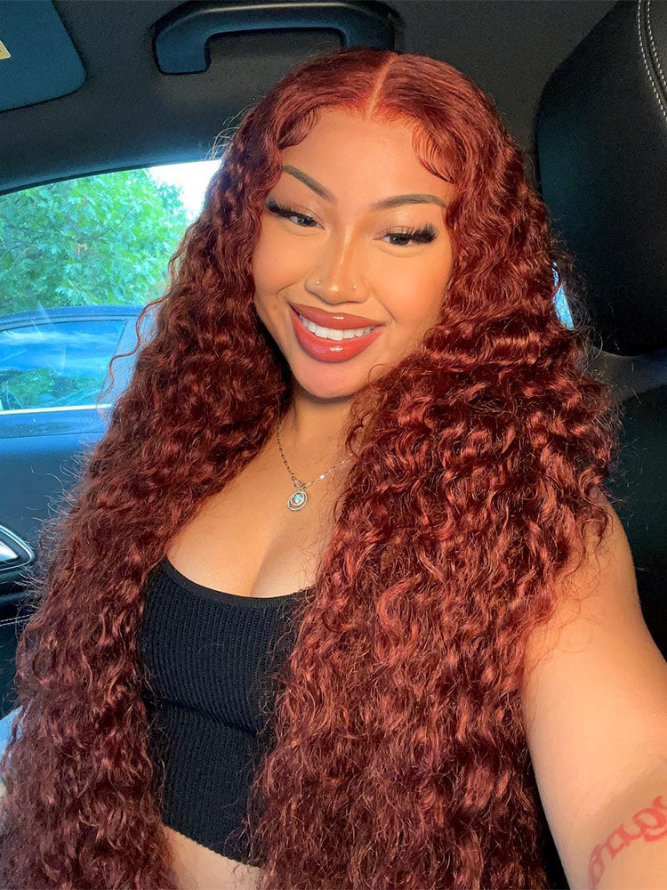 Simidola Reddish Brown Color 7x5 Lace Water Wave Wear Go Glueless Wig Pre Plucked Natural Hairline