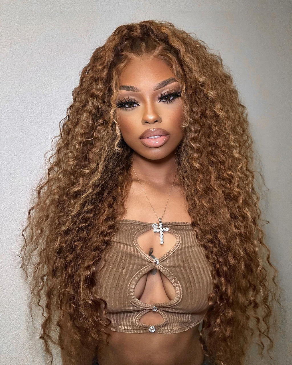 Simidola Highlight Brown Color 7x5 Lace Kinky Curly Wear Go Glueless Wig Pre Plucked Natural Hairline