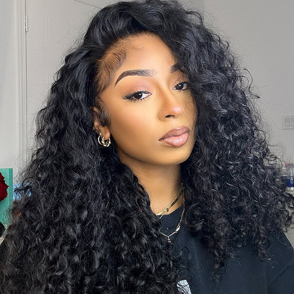 3 In 1 Half Wigs Water Wave Flip Over Human Hair Wigs Full Machiine Made Wigs With Natural Hairline